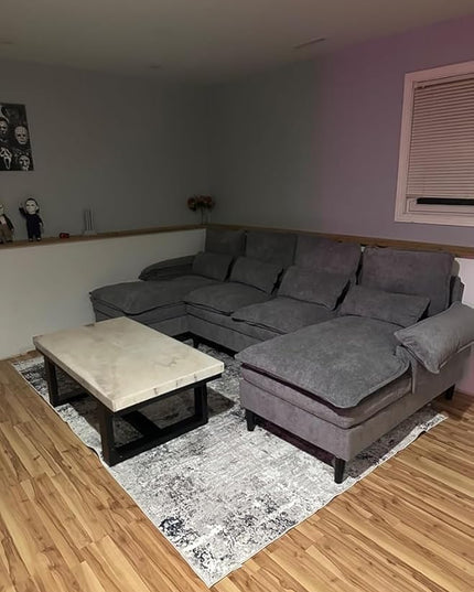 Symmetrical U Shaped Modular Sectional Sofa Cloud Couch, 6 Seater Oversized Convertible Sleeper Couch with Double Chaise & Memory Foam, Deep Seat Corner Sofa&Couches for Living Room Office - LeafyLoom