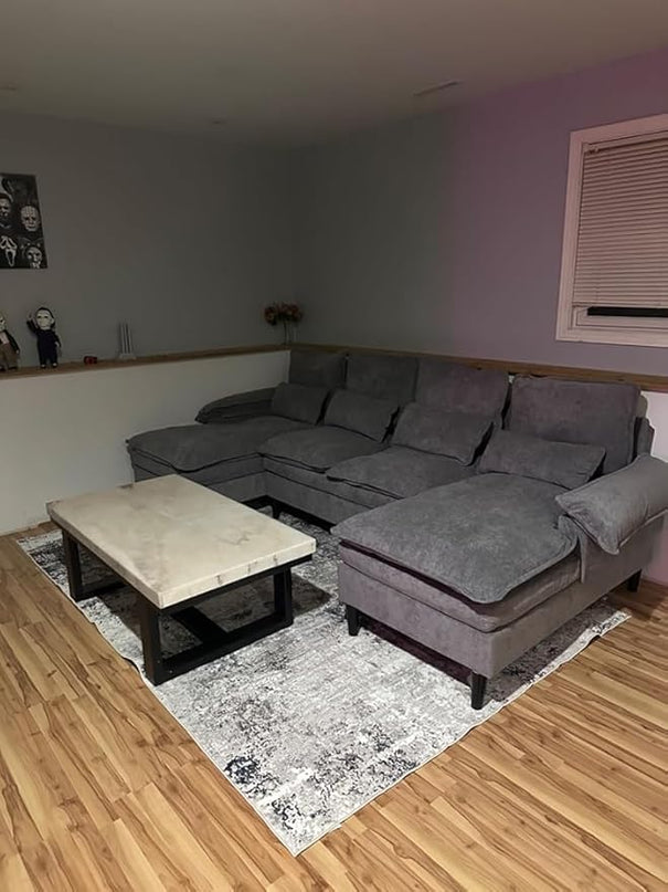 Symmetrical U Shaped Modular Sectional Sofa Cloud Couch, 6 Seater Oversized Convertible Sleeper Couch with Double Chaise & Memory Foam, Deep Seat Corner Sofa&Couches for Living Room Office - LeafyLoom