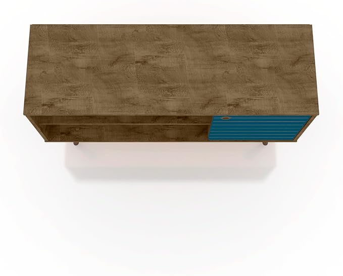Manhattan Comfort Liberty Mid Century Modern TV Stand for Televisions up to 46 Inches, Bedroom and Living Room Entertainment Center with Storage, Shelves, and Cabinet, 43" Wide, Rustic Brown/Aqua - LeafyLoom