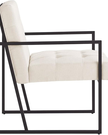 24KF Mid-Century Ivory Linen Button Tufted Accent Chair with Metal Stand, Decorative Furniture Chairs for Living Room Bedroom - Ivory - LeafyLoom