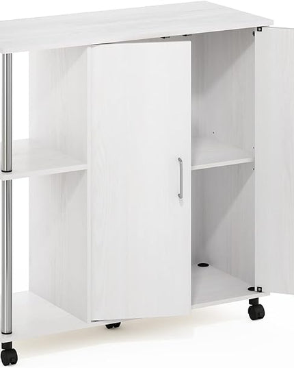 Furinno Helena Utility Kitchen Island and Storage Cart on Wheels, 3-Tier, Stainless Steel Tubes, White Oak/Chrome - LeafyLoom