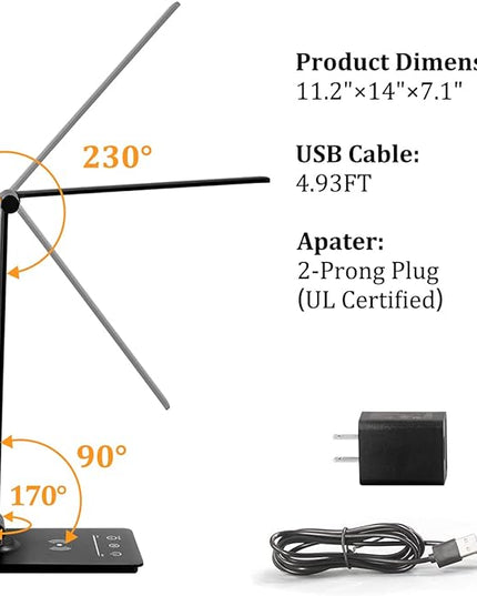 LED Desk Lamp with Wireless Charger, Desk Lamp for college dorm room with 5 Color Modes & Fully Dimming Function, Eye Caring Table Lamps for Study, Office Lamp with Adjustable Arm, Auto Timer 30/60min - LeafyLoom