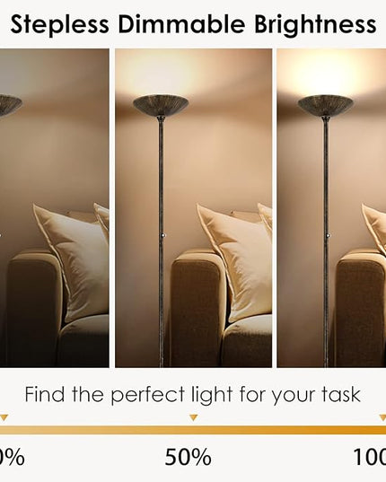 BoostArea Torchiere Floor Lamp Antique Bronze, 24W Super Bright LED Standing Lamp, 3000K Dimmable Pole Lamp with Rotary Switch, 70 Inch Tall Metal Modern Floor Lamps for Living Room/Bedroom/Office/Den - LeafyLoom
