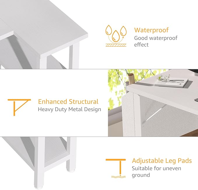 White L Shaped Computer Desk with Power Outlet Shelves, 40 Inch Small Corner Desk for Small Space Home Office, Study Work PC Desks for Bedroom, White - LeafyLoom