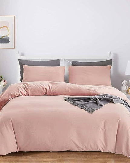 Queen Blush Pink Cotton Comforter Set, 3 PCS Breathable Bedding with 2 Pillowcases, Fade-Resistant, Lightweight, Durable, Ideal for Gift - LeafyLoom