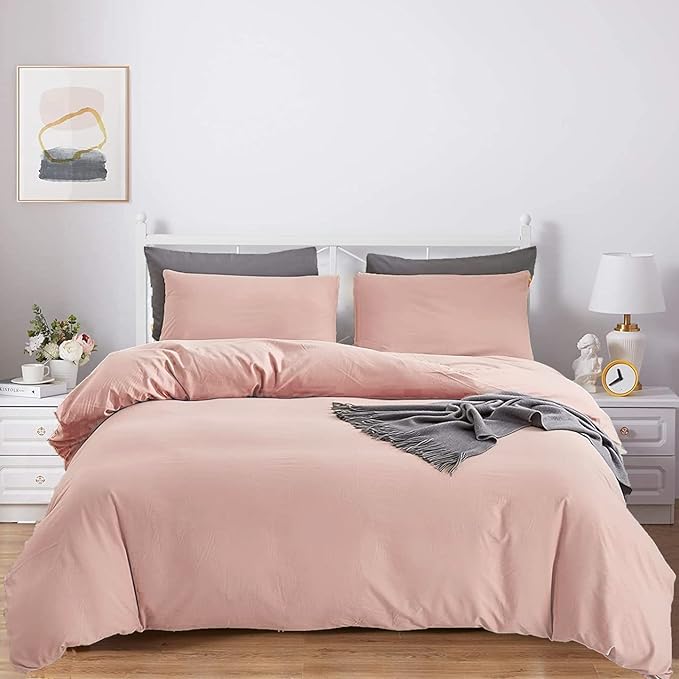 Queen Blush Pink Cotton Comforter Set, 3 PCS Breathable Bedding with 2 Pillowcases, Fade-Resistant, Lightweight, Durable, Ideal for Gift - LeafyLoom