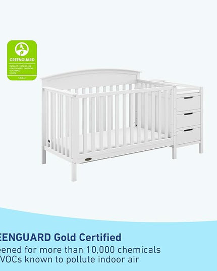 Graco Benton 4-in-1 Convertible Crib and Changer (White) – Crib and Changing Table Combo, Includes Water-Resistant Changing Pad, 3 Drawers, Converts to Toddler Bed, Daybed and Full-Size Bed - LeafyLoom