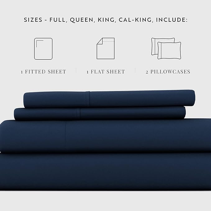 Linen Market Bed Sheets for King Size Bed (Navy) - Sleep Better Than Ever with These Soft and Cooling King Sheets - Deep Pocket Fits 16" Thick Beds - 4 Piece King Sheet Set - LeafyLoom