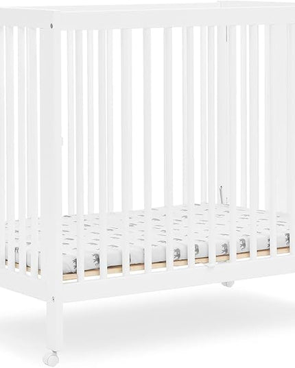 Delta Children Mia Portable Folding Mini Crib with 1.5-Inch Mattress - Greenguard Gold Certified, Bianca White - LeafyLoom