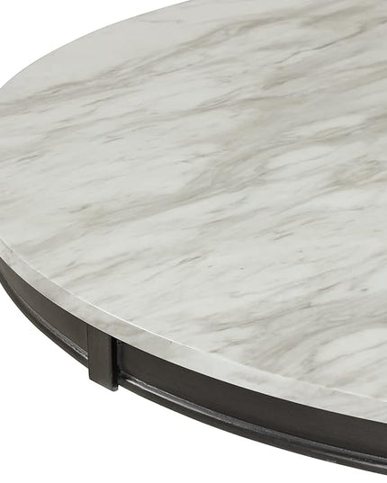 5-Piece Top Round Dining Table Set for 4 Persons, Curved Backrest Linen Fabric Chairs, Modern Wood Kitchen Furniture, OneSize, Gray Marble - LeafyLoom