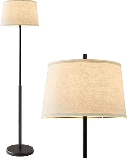 Oneach 61.75" Modern Floor Lamp for Living Room Industrial Floor Lamps Rotary Switch Standing Lamp Tall Pole Reading Lamp for Bedroom Study Room Office with White Bamboo Linen Lamp Shade - LeafyLoom