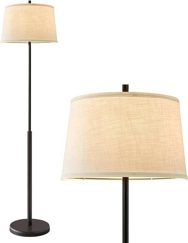 Oneach 61.75" Modern Floor Lamp for Living Room Industrial Floor Lamps Rotary Switch Standing Lamp Tall Pole Reading Lamp for Bedroom Study Room Office with White Bamboo Linen Lamp Shade - LeafyLoom