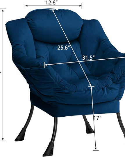 HollyHOME Modern Fabric Large Lazy Chair, Accent Oversized Comfy Reading Chair, Thick Padded Cozy Lounge Chair with Armrest, Steel Frame Leisure Sofa Chair for Living Room, Bedroom, Dorm, Royal Blue - LeafyLoom