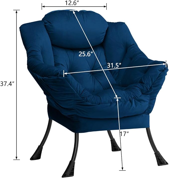 HollyHOME Modern Fabric Large Lazy Chair, Accent Oversized Comfy Reading Chair, Thick Padded Cozy Lounge Chair with Armrest, Steel Frame Leisure Sofa Chair for Living Room, Bedroom, Dorm, Royal Blue - LeafyLoom