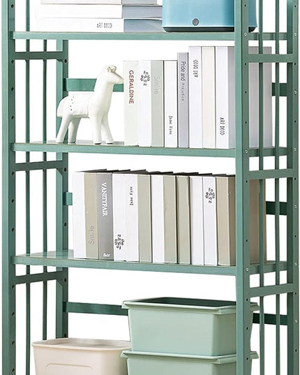 IOTXY Adjustable Bamboo Open Bookshelf - Medium 4-Tier Free Standing Storage Rack, Multifunctional Display Stand for Home and Office, Bookcase, Light Green - LeafyLoom