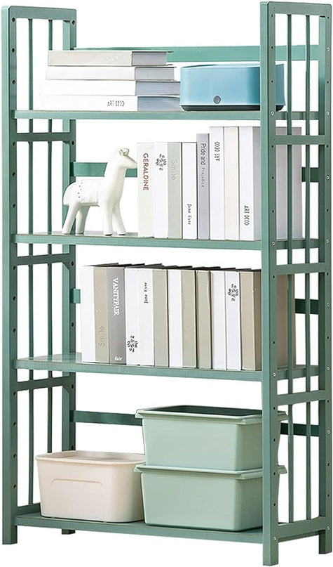 IOTXY Adjustable Bamboo Open Bookshelf - Medium 4-Tier Free Standing Storage Rack, Multifunctional Display Stand for Home and Office, Bookcase, Light Green - LeafyLoom