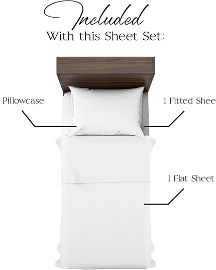 Northwest Ashford Home Essentials Bedding, 3 Piece Twin Size Sheet Set, Optical White - LeafyLoom
