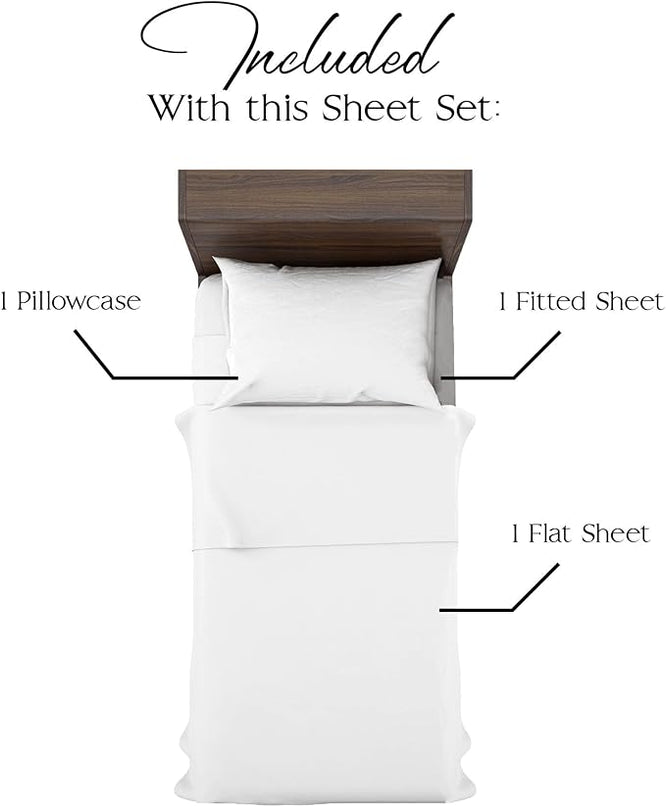 Northwest Ashford Home Essentials Bedding, 3 Piece Twin Size Sheet Set, Optical White - LeafyLoom