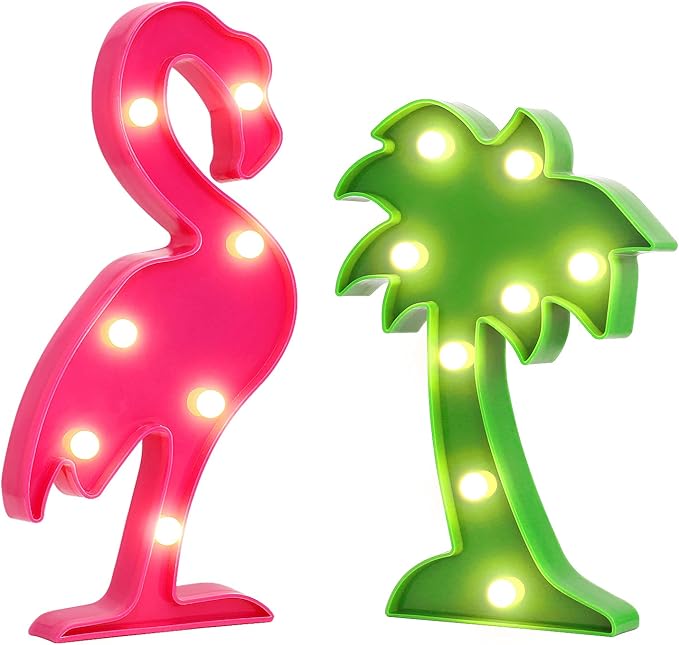 AceList Tropical Luau Party Supplies Flamingos Palm Trees Sign Light for Hawaiian Themed Party Decoration Birthday Bedroom Wall Decor Table Centerpieces - LeafyLoom