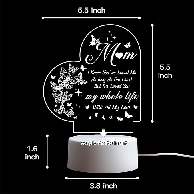 Mothers Day Gifts, Gifts for Mom, Birthday Gifts for Mom from Daughter Son, Best Mom Ever Gifts for Thanksgiving, Christmas, Engraved Night Light Gifts for Mom Who Has Everything, Bonus Mom, Stepmom - LeafyLoom