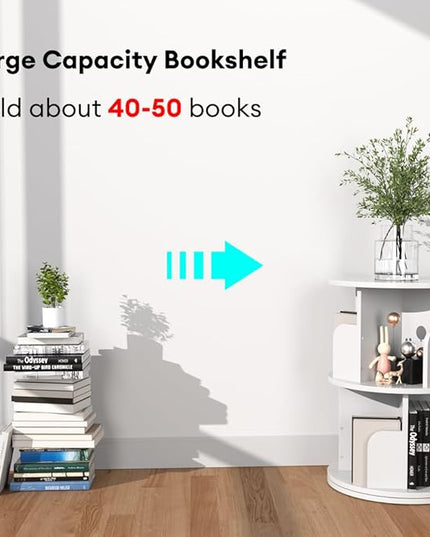 Nidouillet Small Rotating Bookshelf, 2Tier Revolving Bookcase 360 Display Round Bookshelf Narrow Swivel Corner Book Shelf Standing Bookcase for Adult Bedroom, Living Room - LeafyLoom