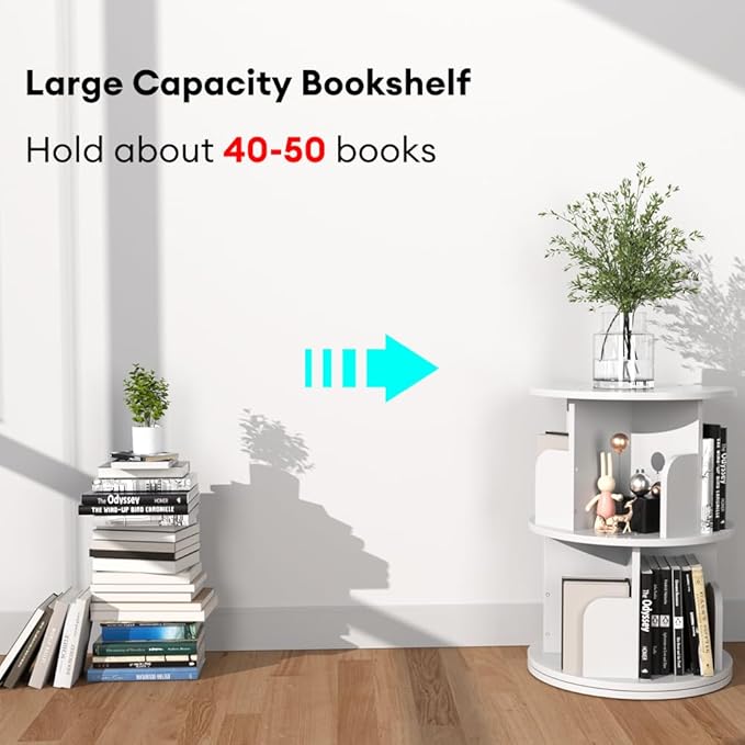 Nidouillet Small Rotating Bookshelf, 2Tier Revolving Bookcase 360 Display Round Bookshelf Narrow Swivel Corner Book Shelf Standing Bookcase for Adult Bedroom, Living Room - LeafyLoom