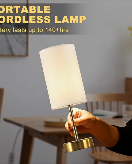 Cordless Table Lamp, Built-in 5000mAh Fast Rechargeable Table Lamp Cordless,Stepless Dimmable Battery Powered Lamp, Wireless Lamp with Memory Function, Lasting 140+H (gold) - LeafyLoom