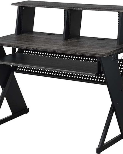 Acme Furniture Rectangular Music Desk Table with Earphone Rack, Black - LeafyLoom