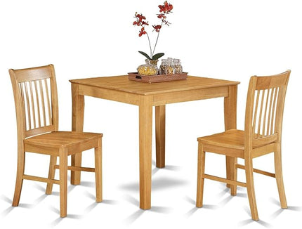 East West Furniture Oxford 3 Piece Kitchen Set Contains a Square Table and 2 Dining Room Chairs, 36x36 Inch, OXNO3-OAK-W - LeafyLoom