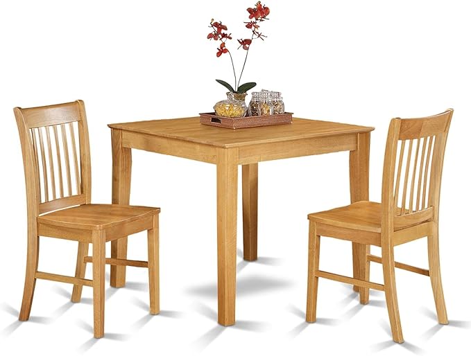 East West Furniture Oxford 3 Piece Kitchen Set Contains a Square Table and 2 Dining Room Chairs, 36x36 Inch, OXNO3-OAK-W - LeafyLoom