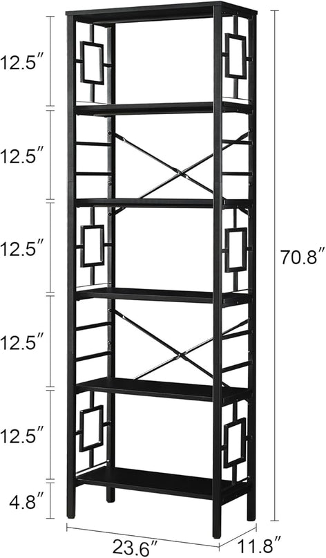 HOMISSUE Tall Bookshelf, Industrial 6-Tier Bookshelf with Unique Design, Open Bookshelves and Bookcases,Black - LeafyLoom