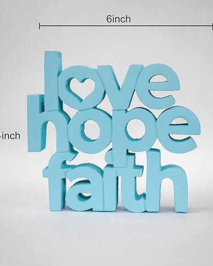 Love Hope Faith Blue, Aesthetic table decor for home or office, desk or Shelf. Quirky room decoration showpiece, ideal for birthday gift, corporate gift, and inspiring wall decor. - LeafyLoom