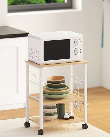 sogesfurniture 3-Tier Kitchen Baker's Rack Utility Shelf Microwave Oven Stand Storage Cart Workstation Shelf 3-Tier Kitchen Utility Cart on Wheels with Storage, Maple - LeafyLoom