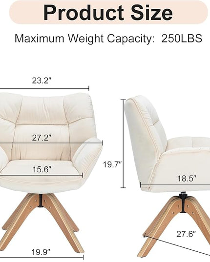 Fabric Accent Chair, Modern Cozy Vanity Chair with Wood Legs, Upholstered Single Boucle Armchair Single Sofa for Living Room Bedroom Office Guest Room Dining Room (Beige) - LeafyLoom