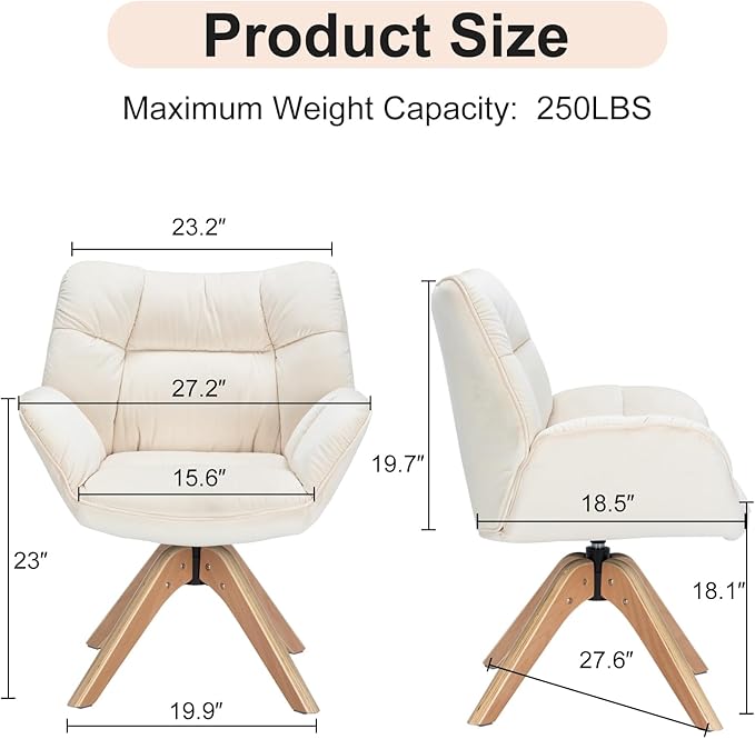 Fabric Accent Chair, Modern Cozy Vanity Chair with Wood Legs, Upholstered Single Boucle Armchair Single Sofa for Living Room Bedroom Office Guest Room Dining Room (Beige) - LeafyLoom