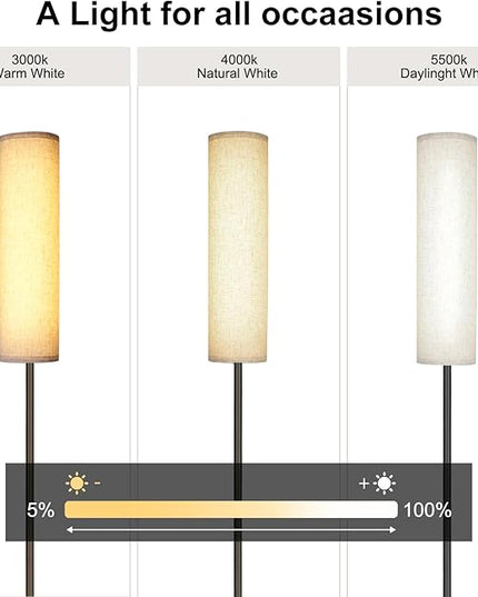 Floor Lamp for Living Room,Modern Standing Lamps with Lamp Shade,Pole Lamps for Bedrooms, Tall Lamp for Reading with Remote (Modern - Black) - LeafyLoom
