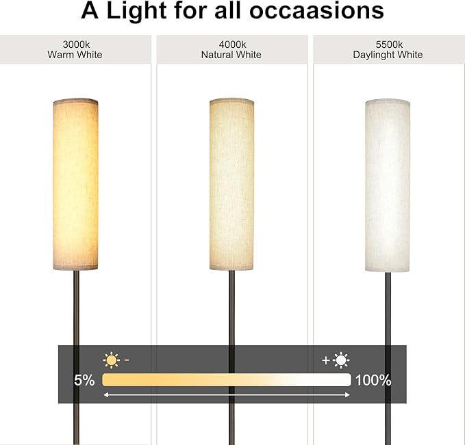Floor Lamp for Living Room,Modern Standing Lamps with Lamp Shade,Pole Lamps for Bedrooms, Tall Lamp for Reading with Remote (Modern - Black) - LeafyLoom