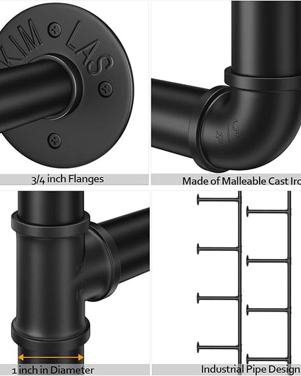Pynsseu Industrial Iron Pipe Shelf Wall Mount, Farmhouse DIY Open Bookshelf, Pipe Shelves for Kitchen Bathroom, bookcases Living Room Storage, 2Pack of 4 Tier - LeafyLoom