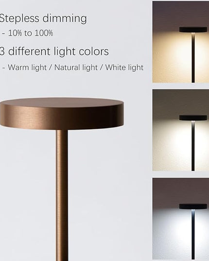 2 Pack Cordless Table Lamp Rechargeable Outdoor Waterproof Portable Battery Operated LED Table Light - for Home Restaurant Desk Bar Patio Kitchen Dinning Party (Moka) - LeafyLoom