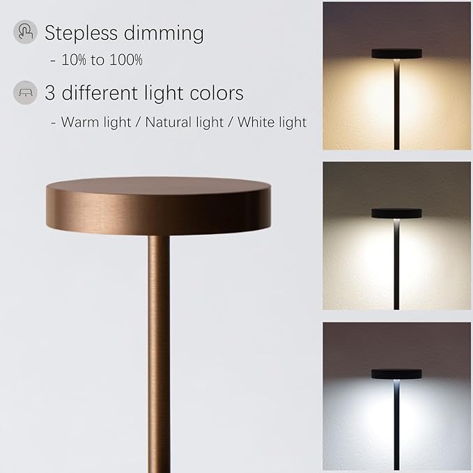 2 Pack Cordless Table Lamp Rechargeable Outdoor Waterproof Portable Battery Operated LED Table Light - for Home Restaurant Desk Bar Patio Kitchen Dinning Party (Moka) - LeafyLoom