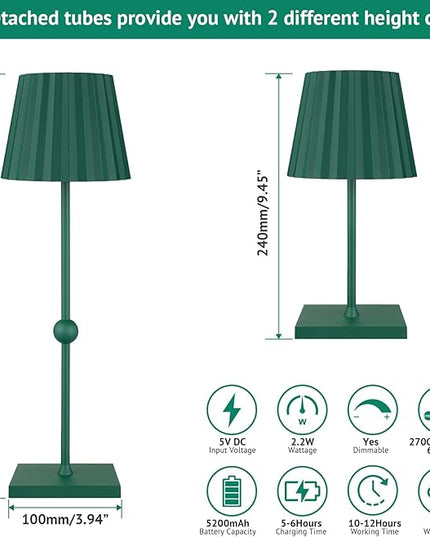 GGOYING Cordless Table Lamp,5200mAh Rechargeable Battery LED Lamp with 3 Color Stepless Dimmable, Modern Portable LED Desk Lamp Night Light(Hunter Green) - LeafyLoom