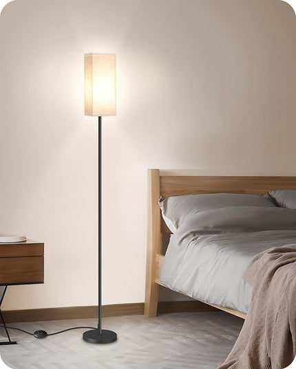 Floor Lamp, Pole Lamp with Foot Switch, Modern Standing Lamp Lampshade, Minimalist Freestanding Lamp (Bulb Not Included), for Living Room, Bedroom Office FCC Listed, Black and Beige E07LD05 - LeafyLoom