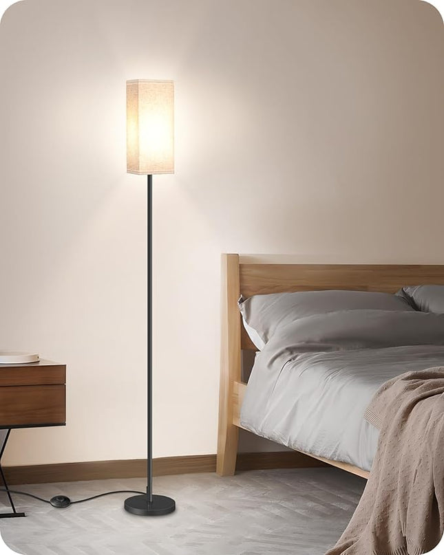 Floor Lamp, Pole Lamp with Foot Switch, Modern Standing Lamp Lampshade, Minimalist Freestanding Lamp (Bulb Not Included), for Living Room, Bedroom Office FCC Listed, Black and Beige E07LD05 - LeafyLoom