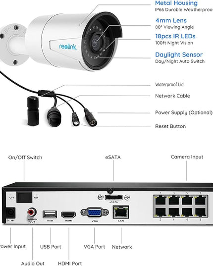 REOLINK 16CH 5MP Home Security Camera System, 8pcs Wired Outdoor PoE IP Cameras with Person/Vehicle/Pet Detection, 8MP 16CH NVR with 4TB HDD for 24-7 Recording, RLK16-410B8-5MP REOLINK