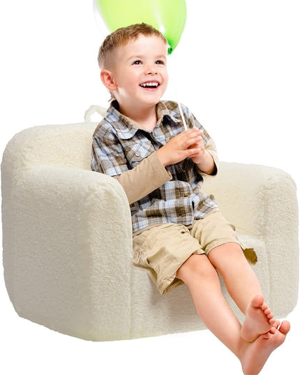 ALIMORDEN Kids Ultra-Soft Snuggle Foam Filled Chair, Toddler Cuddly Sherpa Reading Couch for Boys and Girls, Cream - LeafyLoom