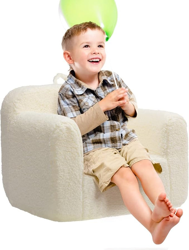 ALIMORDEN Kids Ultra-Soft Snuggle Foam Filled Chair, Toddler Cuddly Sherpa Reading Couch for Boys and Girls, Cream - LeafyLoom