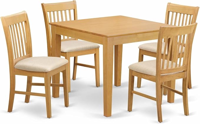 East West Furniture OXNO5-OAK-C 5 Piece Dinette Set for 4 Includes a Square Room Table and 4 Linen Fabric Upholstered Dining Chairs, 36x36 Inch - LeafyLoom