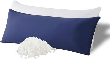 WhatsBedding Memory Foam Body Pillow with Cooling Zippered Cotton Cover, Full Body Pillow for Adults, Long Pillow for Sleeping, Firm Body Pillow Breathable Fluffy Supportive - 20x54 inch, Dark Blue - LeafyLoom