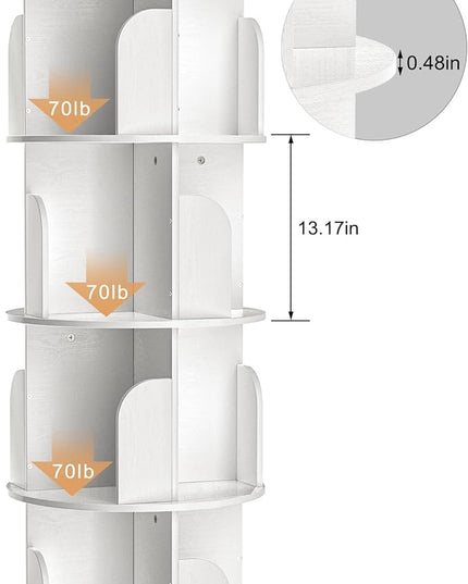 Rotating Bookshelf, Small Bookshelf for Small Space, 360 Display 4 Tier Floor Standing Bookcase Storage Rack, Wood Narrow Book Shelf Organizer for Bedroom, Living Room (White) - LeafyLoom