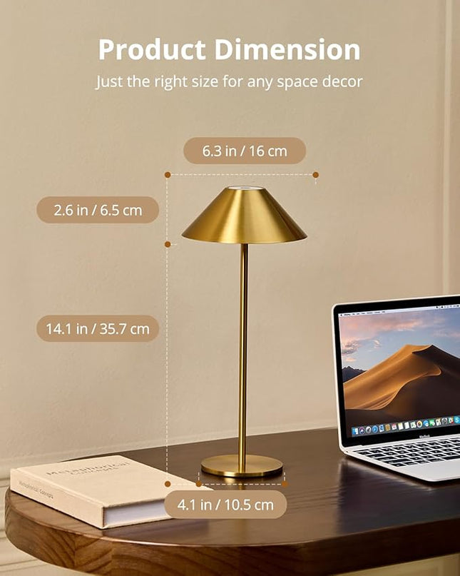 Cordless Table Lamp Rechargeable, Battery Operated LED Table Lamp with 3 Color Temperature & Stepless Dimming, Gold Desk Lamp, Outdoor Table Lamp for Living Room Home Bedroom Dining Patio - LeafyLoom